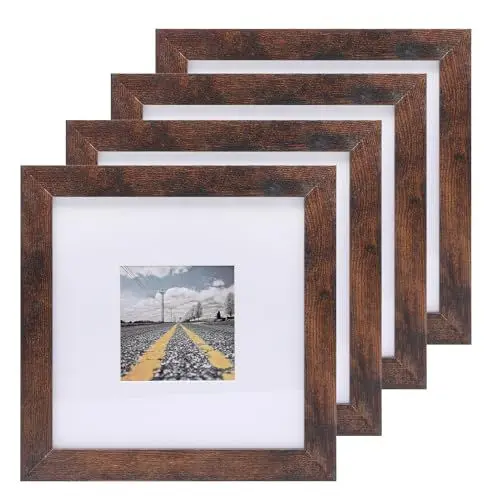 Produktbild: Muzilife 20x20cm Bilderrahmen 4er-Set - Dunkelbraun Fotorahmen mit Passepartout für Portraits Collagen Bilder 10x10cm - Wandbehänge oder Tischdekoration