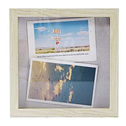 Produktbild: Muzilife 3D Bilderrahmen 20x20cm Tiefe Holz Rahmen zum Befüllen, Objektrahmen mit Glasscheibe, Quadratische Form, Geschenk für Familie Freunde, 1 Stück Leinen