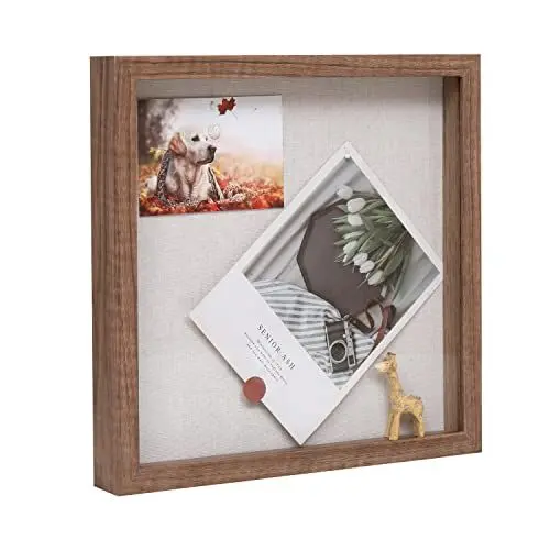 Produktbild: Muzilife 3D Bilderrahmen 25x25cm Tiefe Holz Rahmen zum Befüllen, Objektrahmen mit Glasscheibe, Quadratische Form, Geschenk für Familie Freunde, 1 Stück Braun