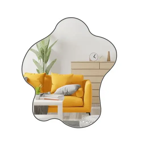 Produktbild: Muzilife Asymetrischer Rahmenloser Spiegel zum Aufhängen, 58 x 70cm Unregelmäßiger Großer Wandspiegel mit MDF-Rückwand, Dekorativer Ganzkörperspiegel für Wand Wohnzimmer Bad Flur Eingang, Deko