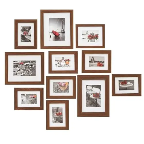 Produktbild: Muzilife Bilderrahmen 11er Set mit Passepartout, Fotorahmen für Fotos Collagen in 8pcs 17x12cm + 3pcs 19x24cm, für Galerien Restaurants Wohnung (Braun)