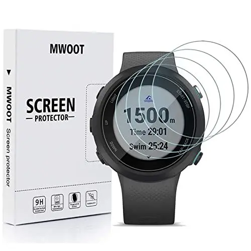 Produktbild: MWOOT 4 Stück Schutzfolie Kompatibel Garmin Swim 2 Watch Schutz, 9H Härte Kratzfest Schutzglas für SmartWatch Displayschutz Garmin Swim 2 Watch