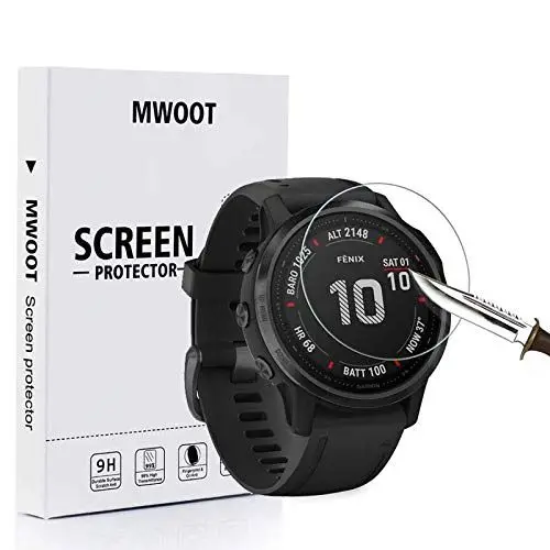 Produktbild: MWOOT 4 Stück Schutzfolie Kompatibel mit Garmin Fenix 6S und 6S Pro Schutz, 9H Härte Kratzfest Schutzglas für SmartWatch Displayschutz