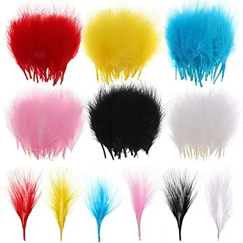 Produktbild: MWOOT DIY Basteln Federn, 180 Stück Bunt Bastelfedern, Hahnenfeder für DIY Ohrringe Traumfänger Faschingskostüme Party-Masken Ostereier Dekoration, 8-12CM Klein Feder Rot Schwarz Weiß Gelb Rosa Blau