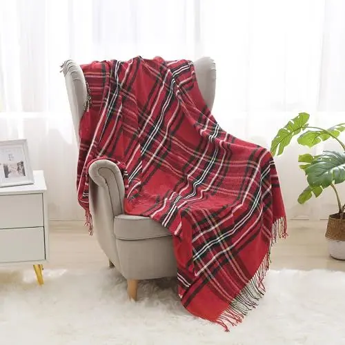 Produktbild: Mxaeyar Weihnachten Kuscheldecke,Weiche Wohndecke 127x152 cm,Rot-Schwarzes Tartan-Karomuster, Heimdekor, dekorative Überwurfdecken,Überwurfdecke für Wohnzimmer, Bett, Büro