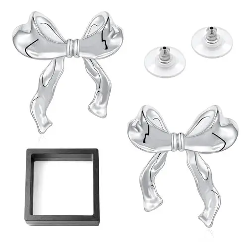 Produktbild: MXJFYY Schleifen Schmuck Frauen, Schleife Ohrstecker Ohrringe, silver Silber Bogen Ohrstecker Exquisiter Schmuck Hypoallergen Ohrstecker Ohrringe Für Frauen Dame Mädchen Geschenke（Silver）