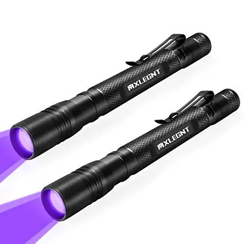 Produktbild: MXLEGNT UV Taschenlampe 2er Pack Schwarzlicht 395nm Ultraviolett Licht Lampe Zoombar, Detektor für Haustier Urin und Bettwanzen Angetrieben durch AAA-Batterien (Schwarzlicht, 2er-Pack, Ohne Batterie)