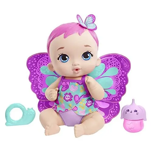 Produktbild: My Garden Baby GYP10 - Schmetterlings-Baby Puppe zum Füttern und Anziehen (30 cm), mit wiederverwendbarer Windel, abnehmbarer Kleidung und Flügeln, Kinderspielzeug ab 2 Jahren