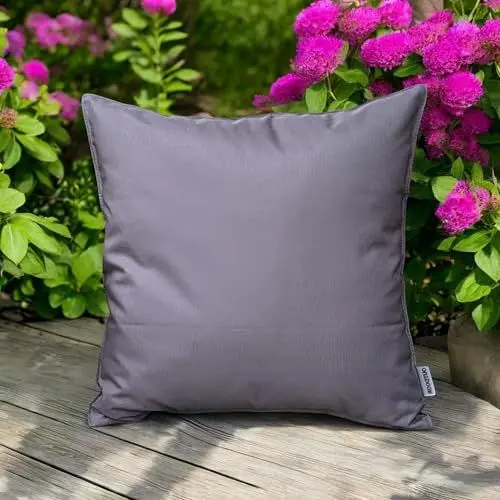 Produktbild: My Oma Outdoor Kissen wasserabweisend in 45x45 (ohne Füllung) | ohne Aufdruck | Wetterfester Kissenbezug in grau | Deko Kissen Outdoor aus Polyester | Ergänzung zu bedruckten Outdoor Kissen