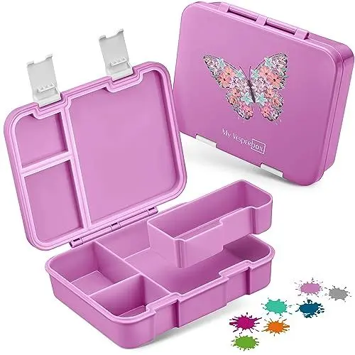 Produktbild: My Vesperbox – Jin - Bento Box Kinder - Lunchbox - extrem robust – Brotdose – Brotbox ideal für Kindergarten und Schule (Rosa - Schmetterling)