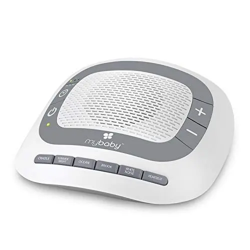 Produktbild: MyBaby SoundSpa White Noise & 6 beruhigende Klänge, Einschlafhilfe für Babys Kinder und Erwachsene mit Schlafliedern, weißem Rauschen, Timerfunktion, Soundtherapie, Herztöne und Meeresrauschen