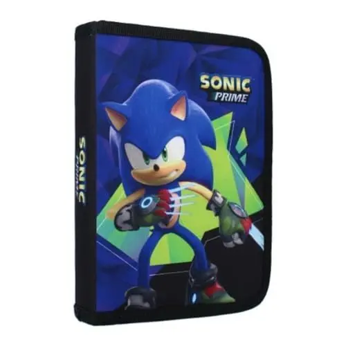 Produktbild: mybagstory Sonic Blue Federmäppchen aus Polyester, 2 Fächer, gefüllt mit Schulbedarf, für Kinder ab 3 Jahren, blau, Federmäppchen