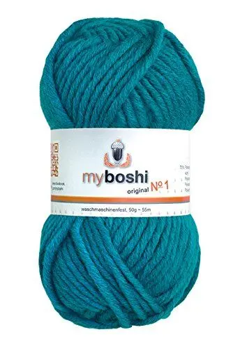 Produktbild: myboshi No.1-Wolle zum Häkeln und Stricken, Schnellstrickgarn, langlebige Mützenwolle, Mulesing-frei, 50g, Ll 55m Blau (Türkis) 1 Knäuel
