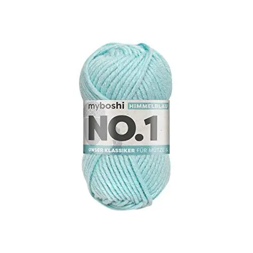 Produktbild: myboshi No.1 Wolle zum Häkeln und Stricken, Schnellstrickgarn, langlebige Mützenwolle, Strickwolle, Häkelwolle, mulesing-frei, 50g, Ll 55m Blau (Himmelblau) 1 Knäuel