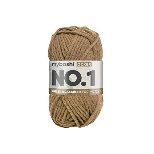 Produktbild: myboshi No.1 Wolle zum Häkeln und Stricken, Schnellstrickgarn, langlebige Mützenwolle, Strickwolle, Häkelwolle, mulesing-frei, 50g, Ll 55m Braun (Ocker), 1 Knäuel