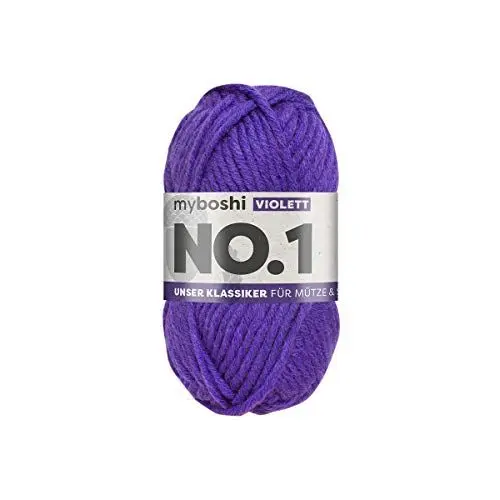 Produktbild: myboshi No.1 Wolle zum Häkeln und Stricken, Schnellstrickgarn, langlebige Mützenwolle, Strickwolle, Häkelwolle, mulesing-frei, 50g, Ll 55m Lila (Violett) 1 Knäuel