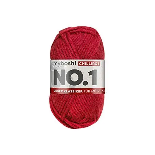 Produktbild: myboshi No.1 Wolle zum Häkeln und Stricken, Schnellstrickgarn, langlebige Mützenwolle, Strickwolle, Häkelwolle, mulesing-frei, 50g, Ll 55m Rot (Chillirot) 1 Knäuel