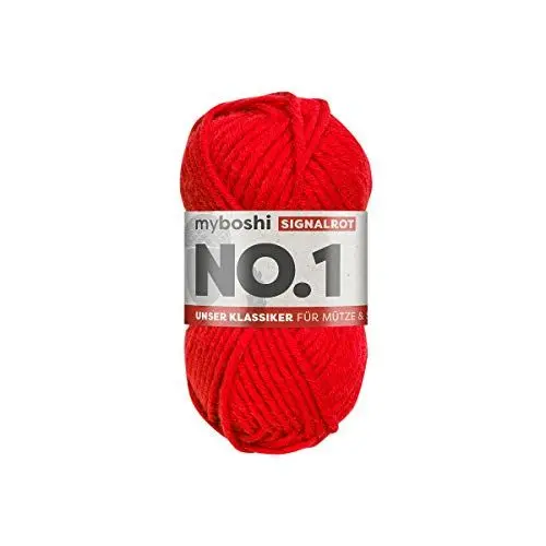 Produktbild: myboshi No.1 Wolle zum Häkeln und Stricken, Schnellstrickgarn, langlebige Mützenwolle, Strickwolle, Häkelwolle, mulesing-frei, 50g, Ll 55m Rot (Signalrot), 1 Knäuel