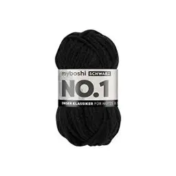 Produktbild: myboshi No.1 Wolle zum Häkeln und Stricken, Schnellstrickgarn, langlebige Mützenwolle, Strickwolle, Häkelwolle, mulesing-frei, 50g, Ll 55m Schwarz (Schwarz) 1 Knäuel