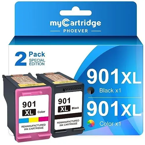 Produktbild: MYCARTRIDGE PHOEVER 901XL Ersatz für druckerpatronen HP 901 schwarz，für HP Officejet 4500 druckerpatronen, für HP OfficeJet J4580 J4680 J4624 J4524 J4525 G510 Drucker (1 Schwarz,1Farbe)