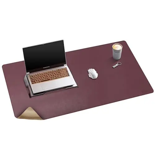 Produktbild: Mydours Schreibtischunterlage aus Kork und PU Leder, 100x50cm Große Premium Schreibtischmatte, Langlebig Wasserdicht Doppelseitig Mauspad, Ultradünn und rutschfest Schreibtisch Unterlage (Burgunder)