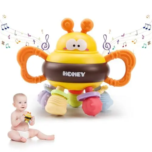 Produktbild: MYDOVA Beißspielzeug für Babys 0-18 Monate, Beißspielzeug zum Greifen und Kauen, Beißring aus Silikon BPA-frei, Greifball-Rasselspielzeug, Babygeschenk für Babys 0 3 6 Monate