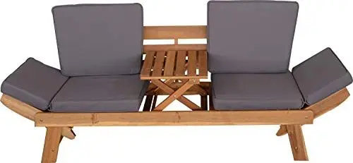 Produktbild: MyFlair Gartenbank Rügen FSC Zertifiziert 67 x 202 x 87 cm braun 2er Sitz inkl Tisch und Auflagen