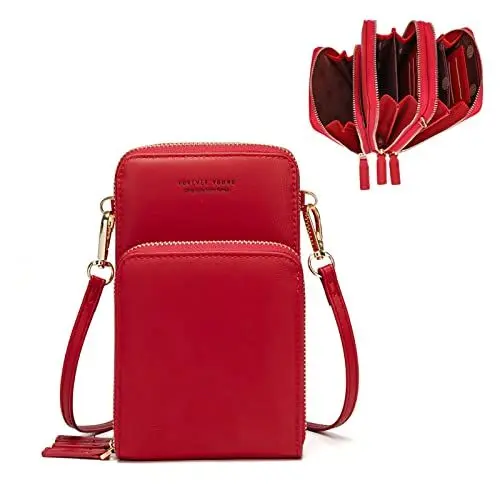 Produktbild: myfriday Handytasche Damen Umhängetasche Kleine Crossboday Bag Verstellbar Schultertasche- 3 Fächern Reißverschlüssen Mini Brieftasche mit 14 Kartenfächern