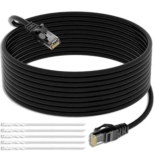 Produktbild: Mygatti 50M CAT5E Ethernet Netzwerkkabel,wasserdichtes UTP LAN und Patchkabel für den Außenbereich,direkt verlegbar,RJ45,24AWG,1.0 Gbit/s,350 MHz,CCA,UTP,mit 25 Kabelbindern
