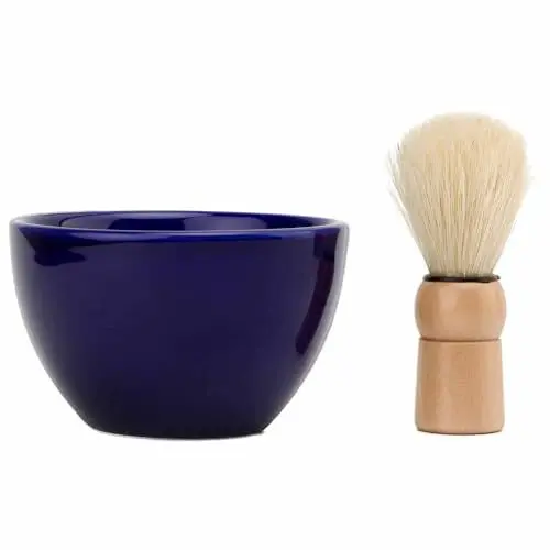 Produktbild: myGrtfam 2 Stück Bartpflege Schüssel Pinsel Set Keramik Rasierschale Rasierpinsel Kit Reichhaltige Rasierseife Schaum Tasse Breiter Mund Barber Bart Nassrasur Creme Tasse Blau