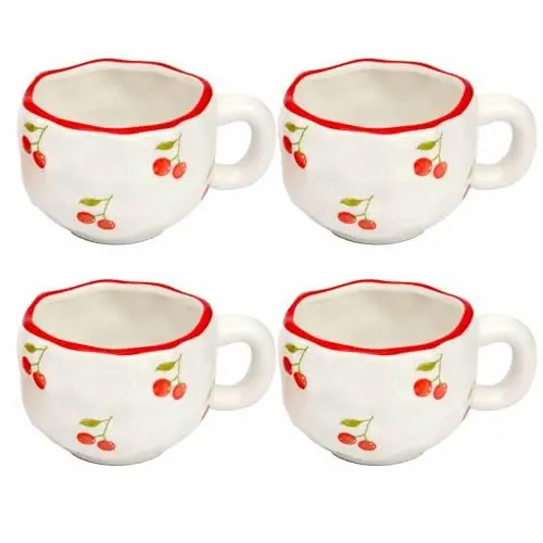 Produktbild: myGrtfam Handgefertigte Keramik-Kaffeetassen, 4er-Set (4, Kirsche)