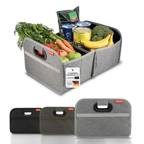 Produktbild: MyHappyRide Auto Kofferraumtasche Grau - Kofferraum Organizer zusammenklappbar - faltbare Aufbewahrungsbox - antirutsch und wasserfester Boden - Auto Faltbox