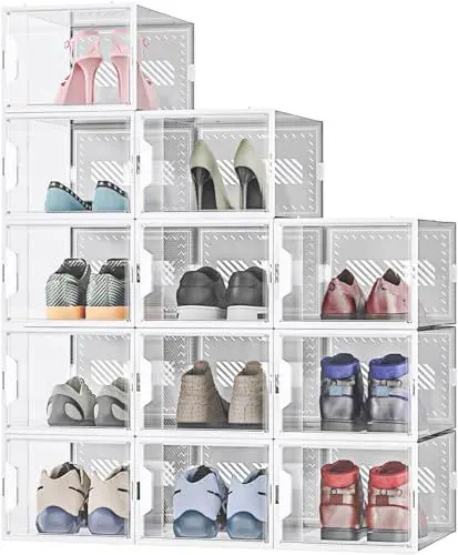 Produktbild: MYHMCT Schuhboxen, 12 Stück, durchsichtiger Kunststoff, stapelbar, für den Eingangsbereich, Schrankboden