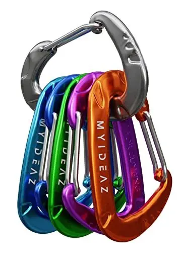 Produktbild: MyIdeaz Karabiner mit gefederter Verschluss, 6er Set, 80mm große Karabinerhaken aus hochwertigem Premium Alu für Camping, Wandern (6 G,S,O,P,S,B)