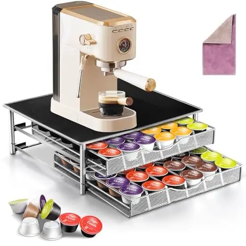 Produktbild: Myiosus Kaffee Kapselhalter, 2-Tier Kaffeekapseln Aufbewahrung Schubladenbox, Kaffeekapselhalter Hält 60-72 Kapseln, Kapselspender für Kapseln mit Rutschfeste Oberfläche, Senden 1 Reinigungstuch