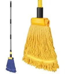 Produktbild: Myiosus Wischmopp, Industrieller Bodenwischer aus Baumwolle, Kommerzieller Boden Wischer mit 163cm Teleskopstiel und 2 Moppkopf, Nassmopp mit Schlaufenenden für Zuhause, Garage, Büro, Mall, Lager