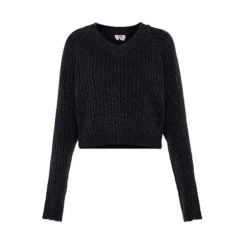 Produktbild: myMo Damen Pullover aus Rippstrick mit V-Ausschnitt Polyester SCHWARZ Größe M/L