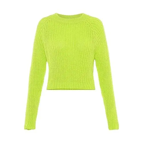 Produktbild: myMo Women's Damen Gerippter Strickpullover mit Rundhalsausschnitt Polyester Limette Größe M/L Pullover Sweater, M