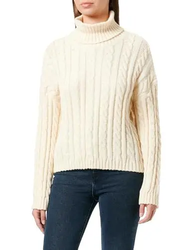 Produktbild: myMo Women's Damen Strukturierter Strickpullover mit Rollkragen Acryl WOLLWEISS Größe XS/S Pullover Sweater