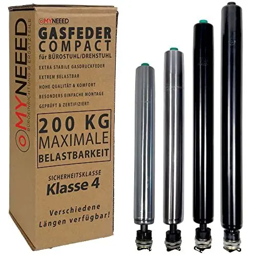 Produktbild: MYNEEED Gasdruckfeder Bürostuhl Ersatzteile Compact - Ersatz Gasfeder bis 200 kg für Drehstuhl Chefsessel - Stufenlos Höhenverstellbar - Geprüfte Qualität, Gasfeder Länge:210 mm