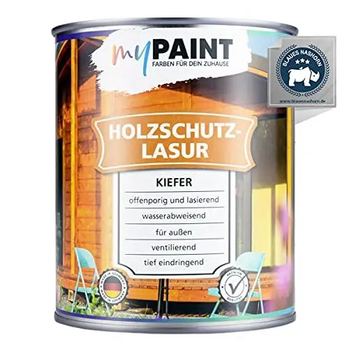 Produktbild: MyPaint Holzschutzlasur Außen 750 ml – Kiefer - Wetterfeste Holz Lasur für außen. Mit UV-Schutz. Ideal für Gartenmöbel & Zäune. Professioneller Außenschutz gegen Feuchtigkeit & Sonne