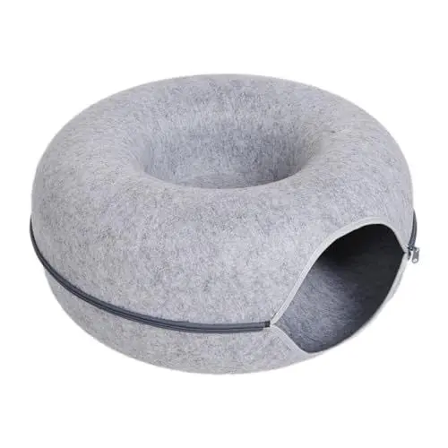 Produktbild: MyPetsLife Katzenhöhle für Katzen: Katzentunnel, gemütliches Bett, vielseitiges Spielzeug, robuster Kratzbaum, Abnehmbarer Tunnel, leicht zu reinigen, kratzresistent. (L (60x60x28cm), Hell Grau)