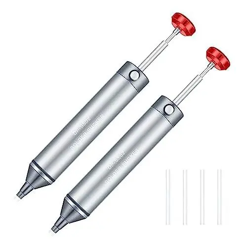 Produktbild: Myqqhbs Vakuum-Saugpistole, manuell, 2 Stück, ohne Verstopfung, aus Aluminium, Entlötpumpe, Schweißabsaugung, Saugdüse aus Silikon, hitzebeständig