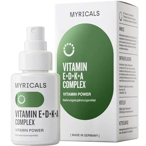 Produktbild: MYRICALS Multivitamin E, D3, K2, A - VITAMIN POWER - innovatives Liquid Spray 30ml - patetierte TINYsphere® Technologie mit doppelt so starker Aufnahme & hoher Bioverfügbarkeit – Made in Germany