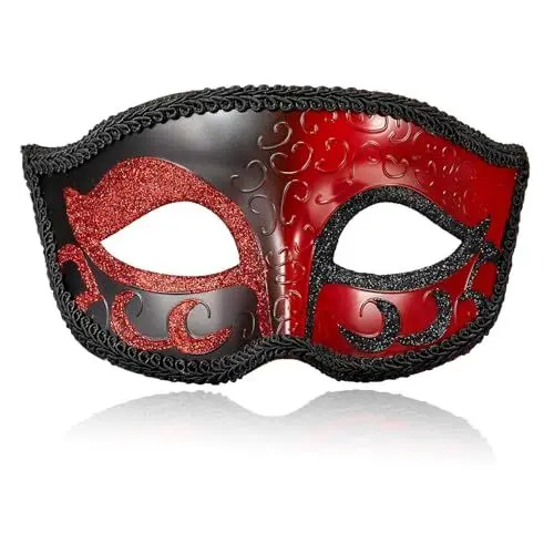 Produktbild: MYSEUNI 2024 Neue rote Maskerade Maske für Herren - Retro Venezianische Herren Maskerade Ball Maske für Cosplay Halloween Party Karneval Mascarade Ball