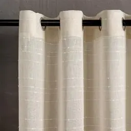 Produktbild: MYSKY HOME Gardine Vorhänge mit Ösen Gardinen Weiss Streifen Vorhang Kurz Wohnzimmer Schlafzimmer 2er Set Halbtransparent Voile Curtains for kinderzimmer, H 160 x B 140 cm, Beige.
