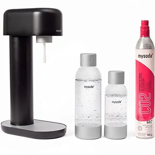Produktbild: Mysoda: Ruby Set - Wassersprudler aus Aluminum mit 1L und 0.5L Quick-Lock BPA-frei Plastikflasche und CO2-Zylinder - Schwarz