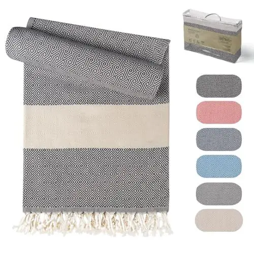 Produktbild: MyStilo® Strandtuch Saunahandtuch XXL - Dickes, Weiches Badetuch 100x200cm, Schnelltrocknend - Premium Hamamtuch, Handtuch für Männer, Frauen, Yoga und Fitness mit Diamantmuster (schwarz)