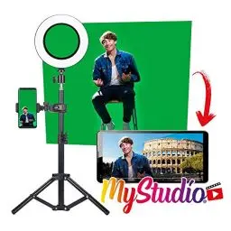 Produktbild: MyStudio Green Screen Studio Kit, Stativ, 2x3 m Greenscreen, Videoleuchte, Mikrofon