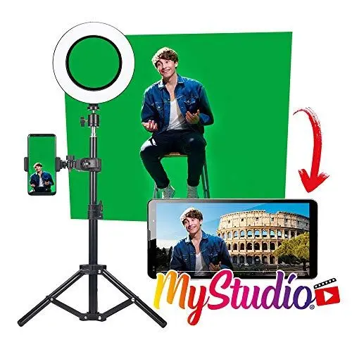 Produktbild: MyStudio Green Screen Studio Kit, Stativ, 2x3 m Greenscreen, Videoleuchte, Mikrofon